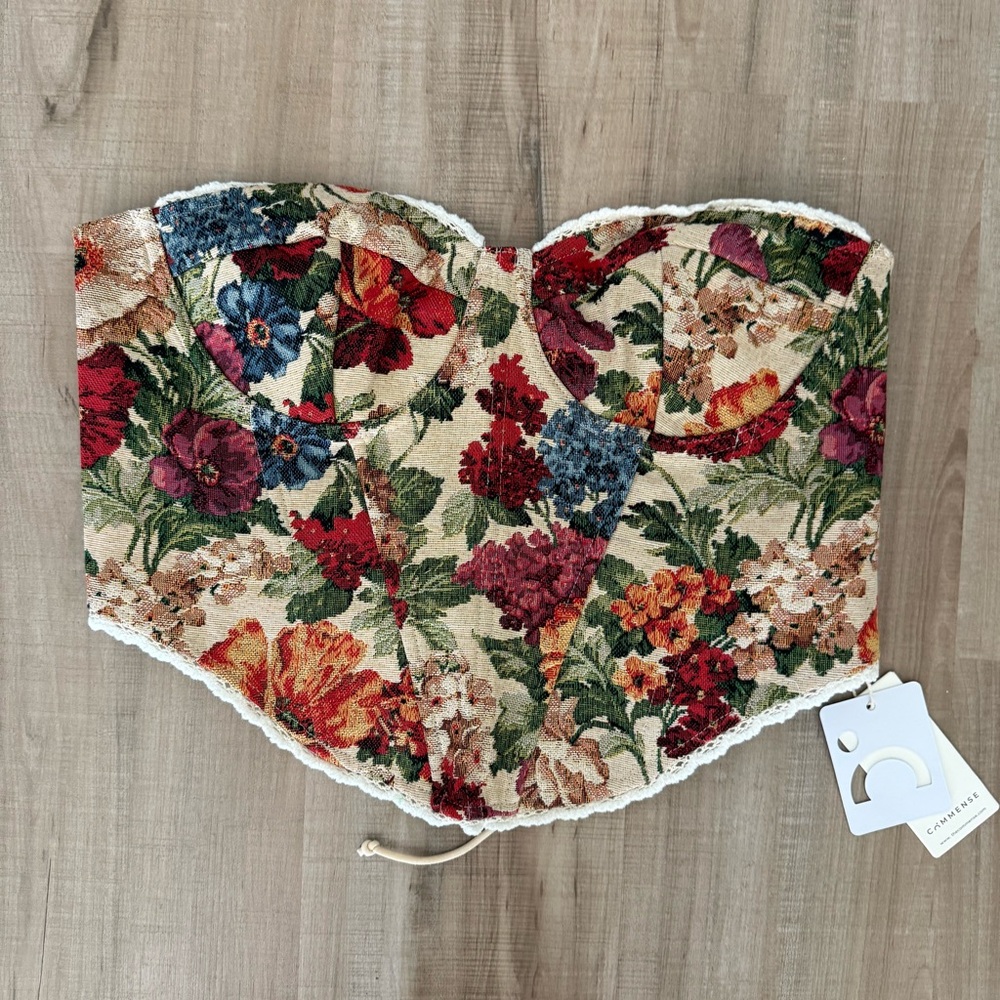 Commense Floral Corset Crop Top - Multicolor, Size XL NWT